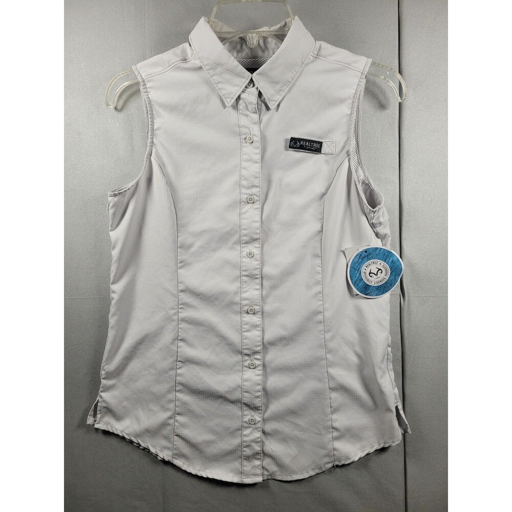 Real Tree Vented Fishing Shirt Vest Women's S Glacier Grey Sport Button Down New